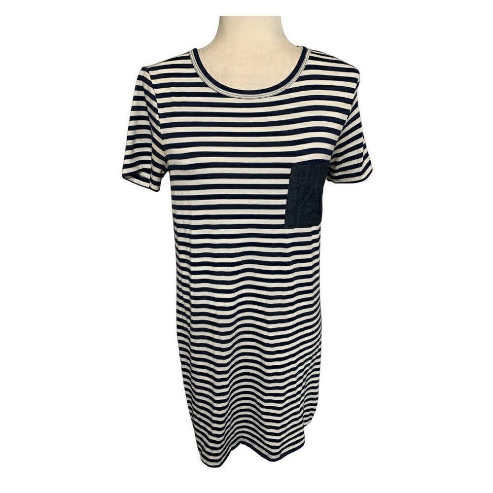 clu too womens blue white gray Crew Neck striped short sleeve mini dress xs